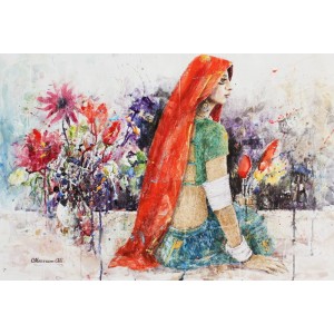 Moazzam Ali, Flower & Flower II, 30 X 42 Inches, Watercolour on Paper, Figurative Painting, AC-MOZ-009
